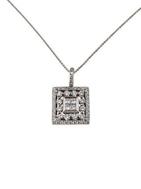 18K White Gold Square Diamond Pendant Necklace #25144